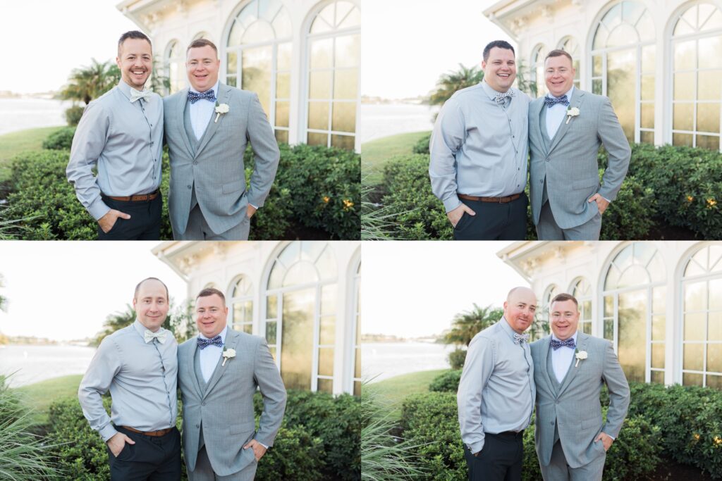 groom and groomsman at Disney's wedding pavilon