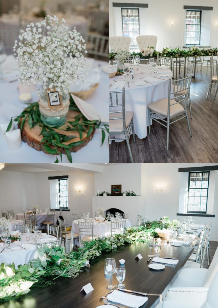 reception details with greenery and natural light