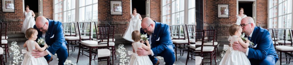 dad and flower girl at Langdon Hall have first look
