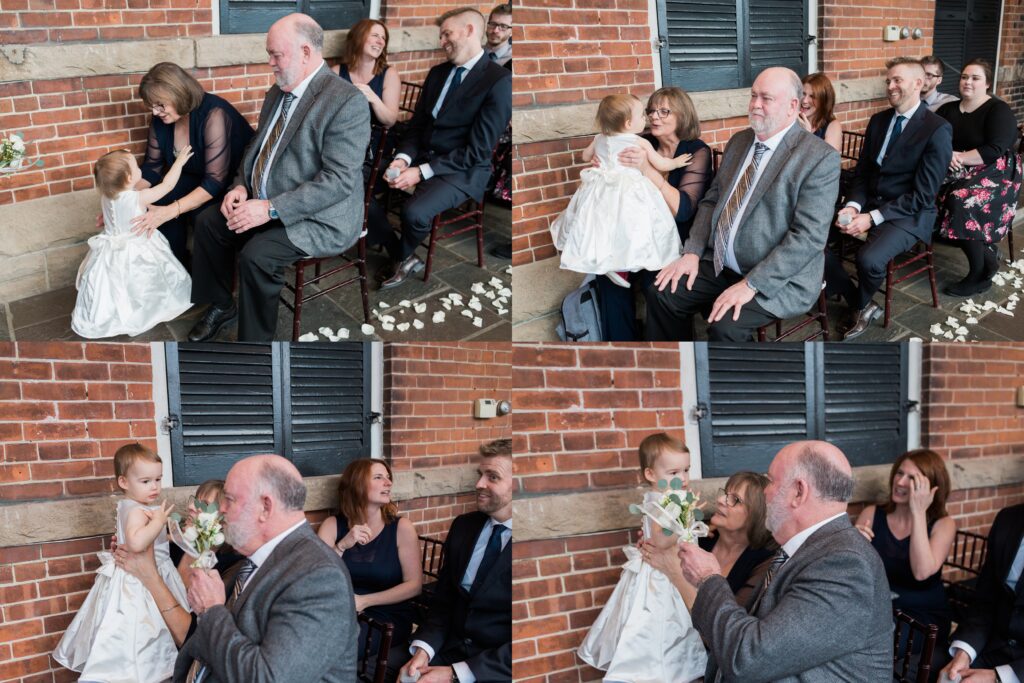 flower girl with grandparents at wedding ceremony