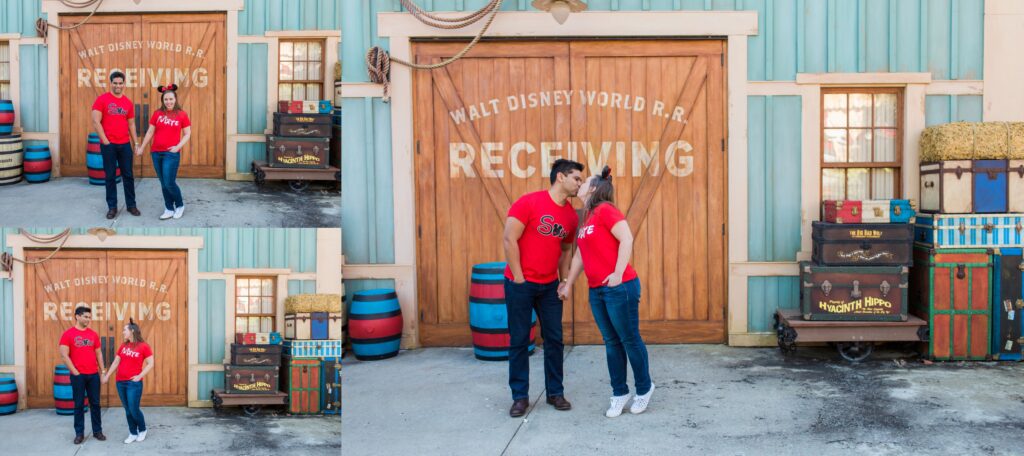 Couple kissing in Magic Kingdom, Disney.