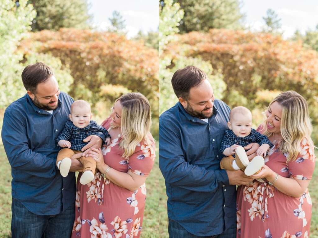 Family fall photo with new baby