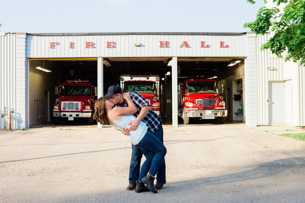 Engagement photos at a fire hall