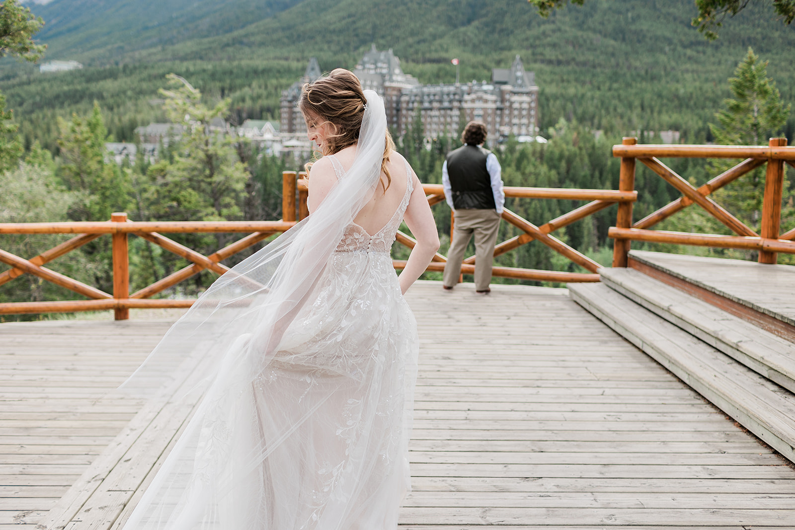 Bride Groom First Look Banff Alberta by Jess Collins