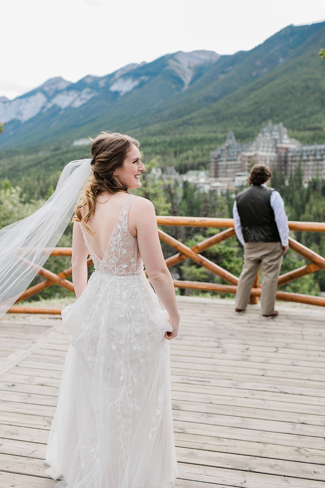 Bride Groom First Look Banff Alberta by Jess Collins
