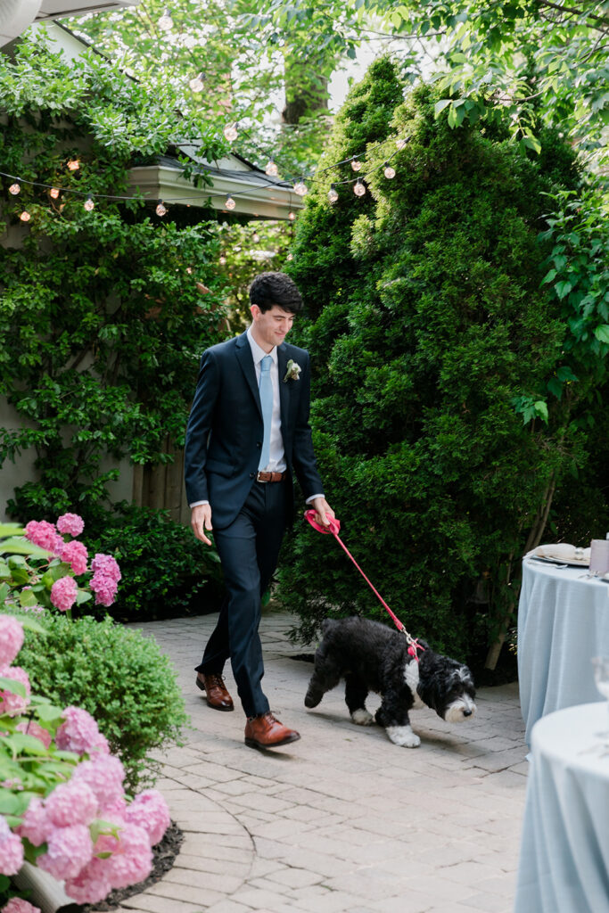 groom and dog at wedding ceremony