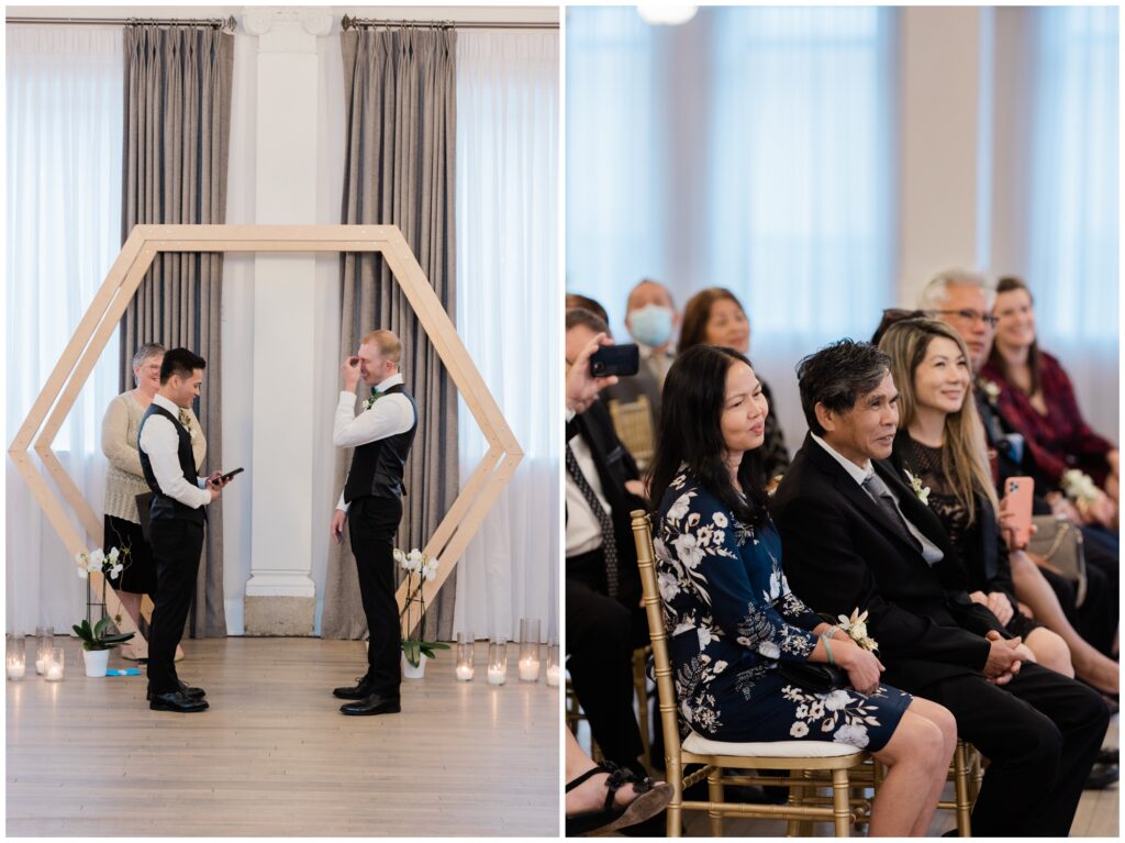 couple during ceremony at Walper Hotel at their Downtown Wedding